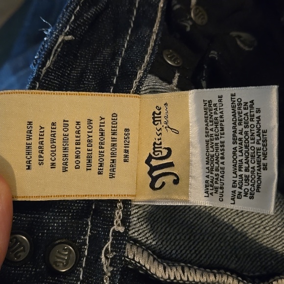 Miss Me Jeans Size 30 x 30 Denim Dark Boot Cut Rhinestone Pockets - Picture 16 of 16